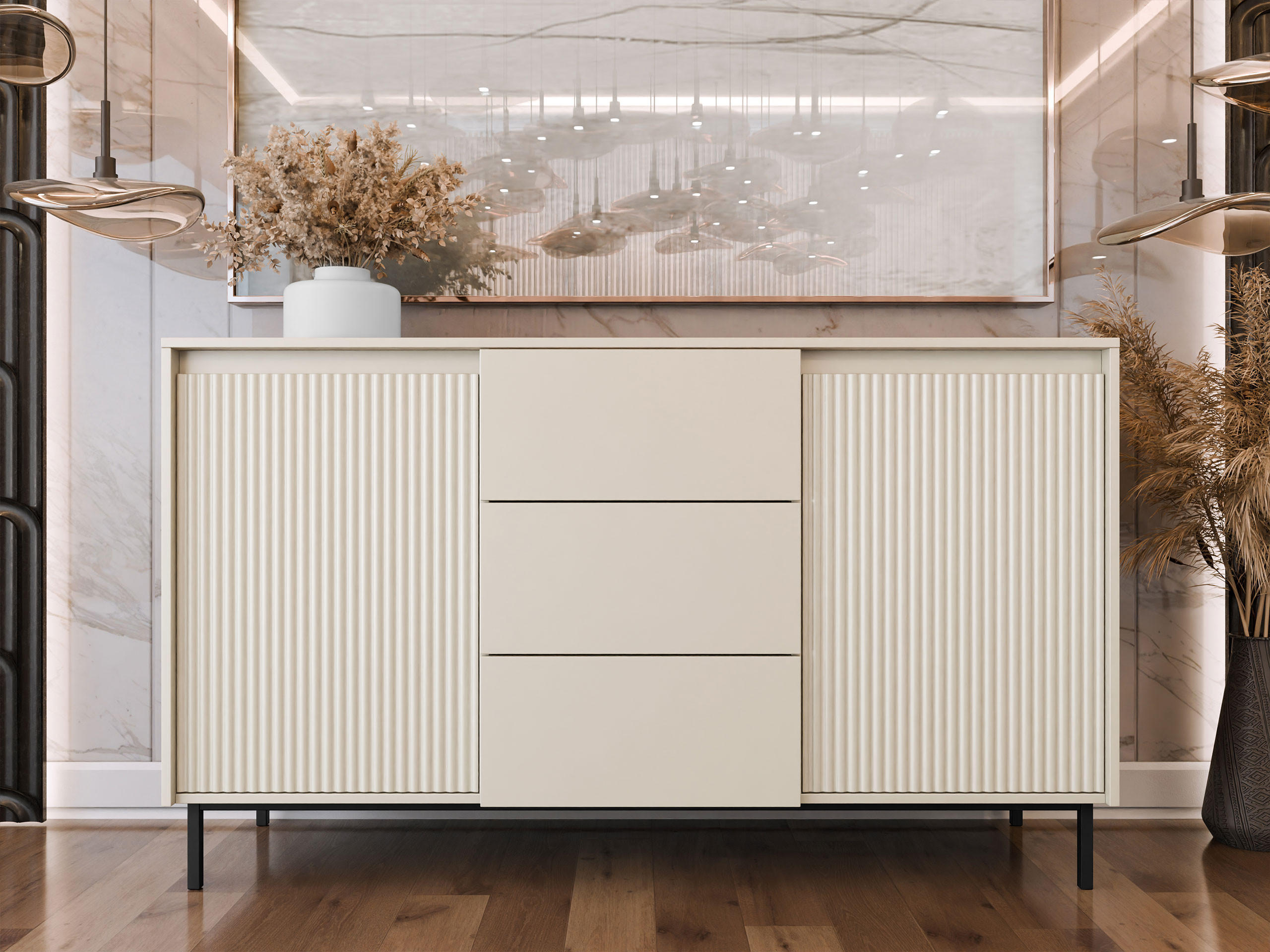 SIDEBOARD Ozmi 2D3SZ - Kaschmir/Schwarz, Holzwerkstoff/Metall (153/90/50cm) - MIRJAN24
