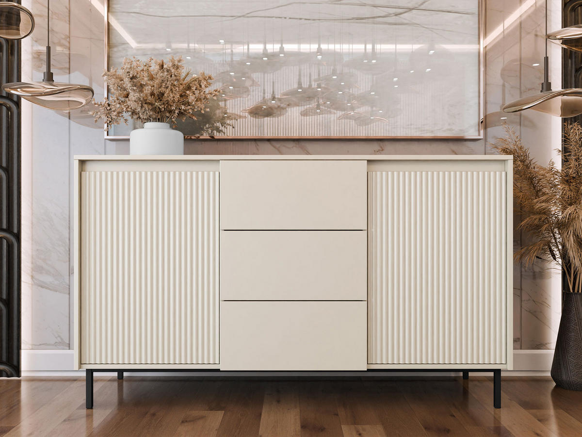 SIDEBOARD Ozmi 2D3SZ - Kaschmir/Schwarz, Holzwerkstoff/Metall (153/90/50cm) - MIRJAN24