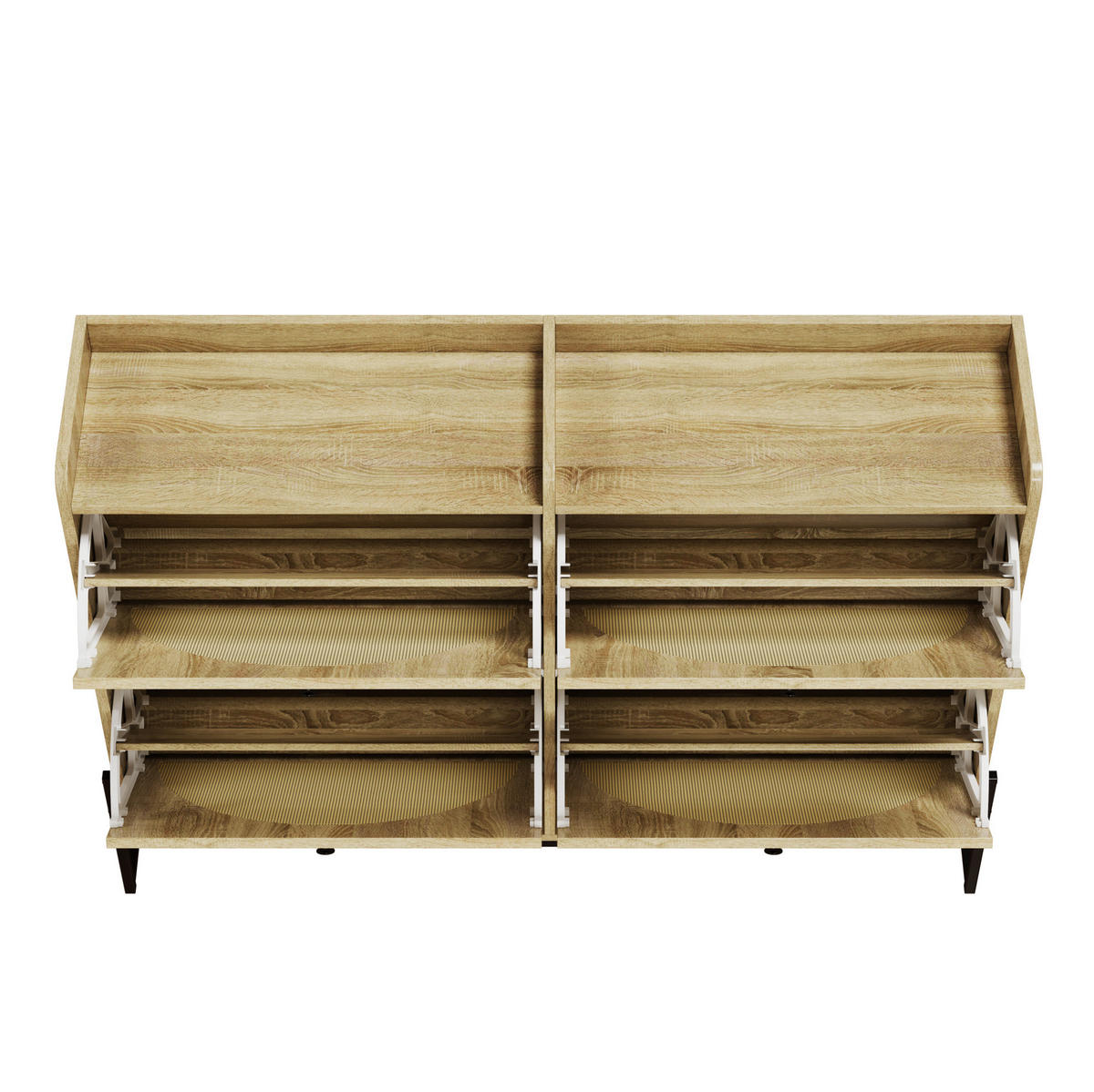SCHUHSCHRANK aus Spanplatte 121x25x91,5cm in Natur mit Rattan-Türen - Naturfarben, Holzwerkstoff (121/91.5/25cm) - Modfu