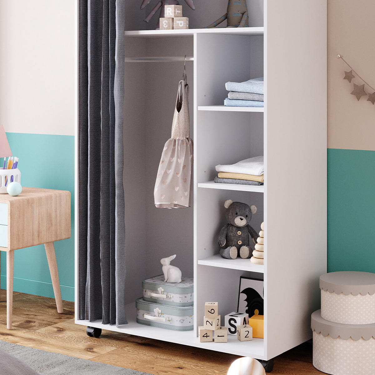 KLEIDERSCHRANK Doros Weiß 100 x 168 cm mit Rollen - Weiß, Holzwerkstoff (100/168/50cm) - Vicco