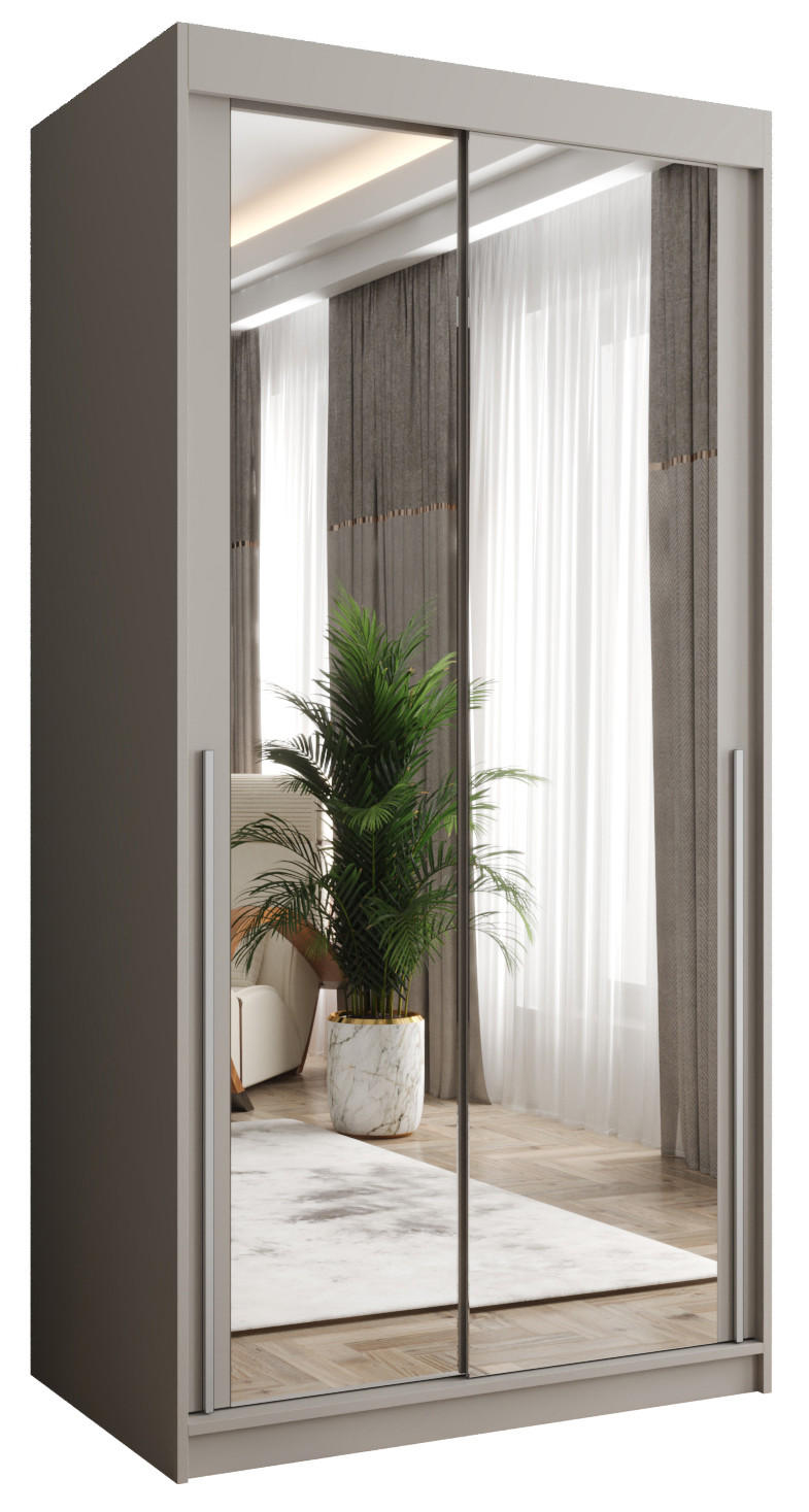 SCHIEBETÜRENSCHRANK mit Spiegel 100 cm Breite Kaschmirmit silbernem Griff - Kaschmir/Silberfarben, Holzwerkstoff (100/200/62cm) - Home Collective