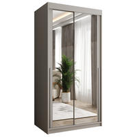 SCHIEBETÜRENSCHRANK mit Spiegel 100 cm Breite Kaschmirmit silbernem Griff - Kaschmir/Silberfarben, Holzwerkstoff (100/200/62cm) - Home Collective