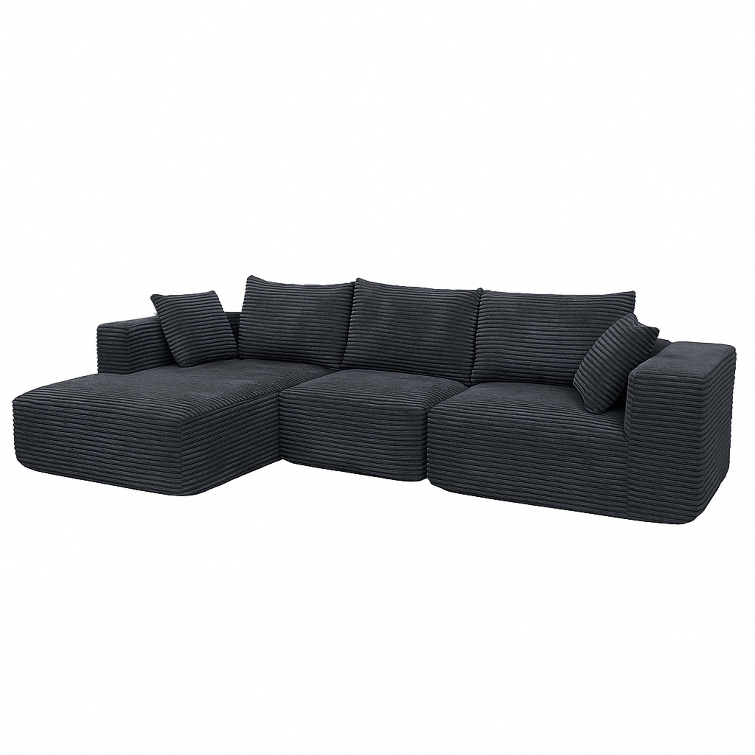 SOFA SET Tmavě šedá - tmavě šedá, textil (276/58/154cm) - MCW