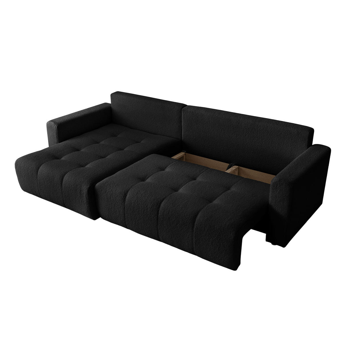 ECKSOFA WALONGO mit Schlaffunktion, Schwarz - Schwarz, Textil (261/143cm) - Fedve