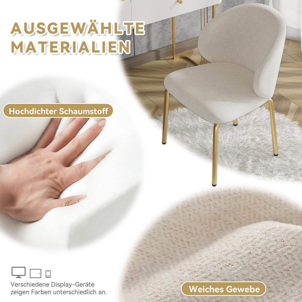 ESSZIMMERSTUHL Chenille mit gepolsterter Sitzfläche 47,5/56/74 cm beige - Beige, Textil (47.5/74/56cm) - Redom