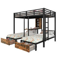 ETAGENBETT 140/200 + 90/200 cm aus Metall und MDF mit 3 Schlafplätzen und 2 Schubladen Schwarz - Schwarz, Holzwerkstoff (140/200cm) - Modenvie