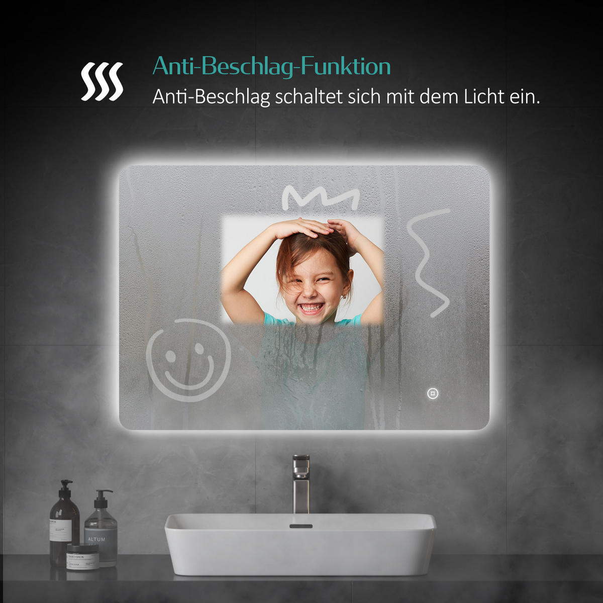 BADSPIEGEL mit Anti-Beschlag Beleuchtung Rechteckig 70/50 cm - Weiß, Glas (50/3/70cm) - EMKE