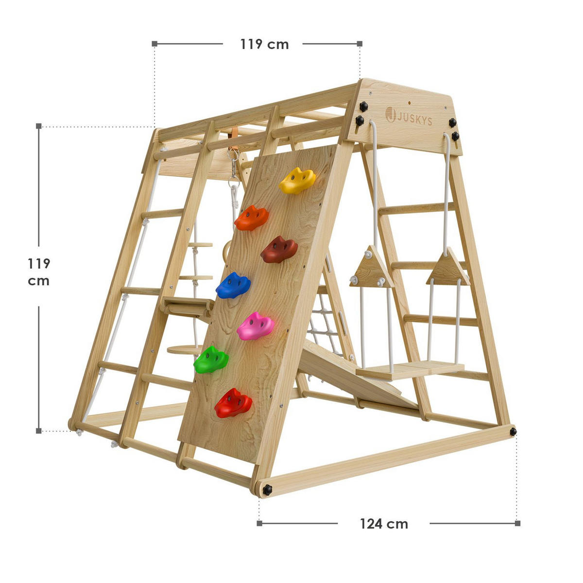 KLETTERGERÜST MAXI für Kinder mit Rutsche - Naturfarben, Holz (119/124cm) - Juskys