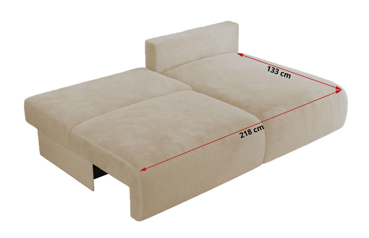 ECKSCHLAFSOFA VIVO L Creme Plüsch - rechts - Creme/Schwarz, Kunststoff/Textil (150/223cm) - MKS
