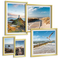 BILDER SET 5er Set - 50x50 cm & 20x30 cm & 40x60 cm Goldrahmen - Palmen am Meer, blaues Wasser - Goldfarben, Kunststoff (40/60cm) - TULUP