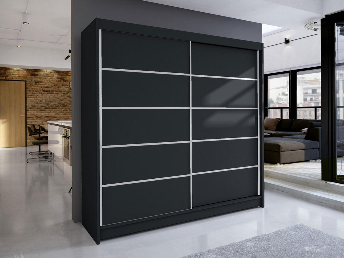 SCHWEBETÜRENSCHRANK Talin IV - Silberfarben/Schwarz, Holzwerkstoff/Metall (180/215/58cm) - MIRJAN24