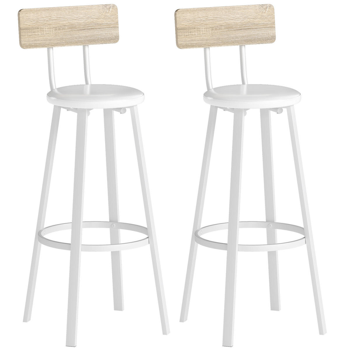 BARHOCKER 2er-Set DE-14824 gepolstert mit Rückenlehne Naturholz/Weiß - Weiß, Metall (36.5/99.5/41.5cm) - ComfortXL