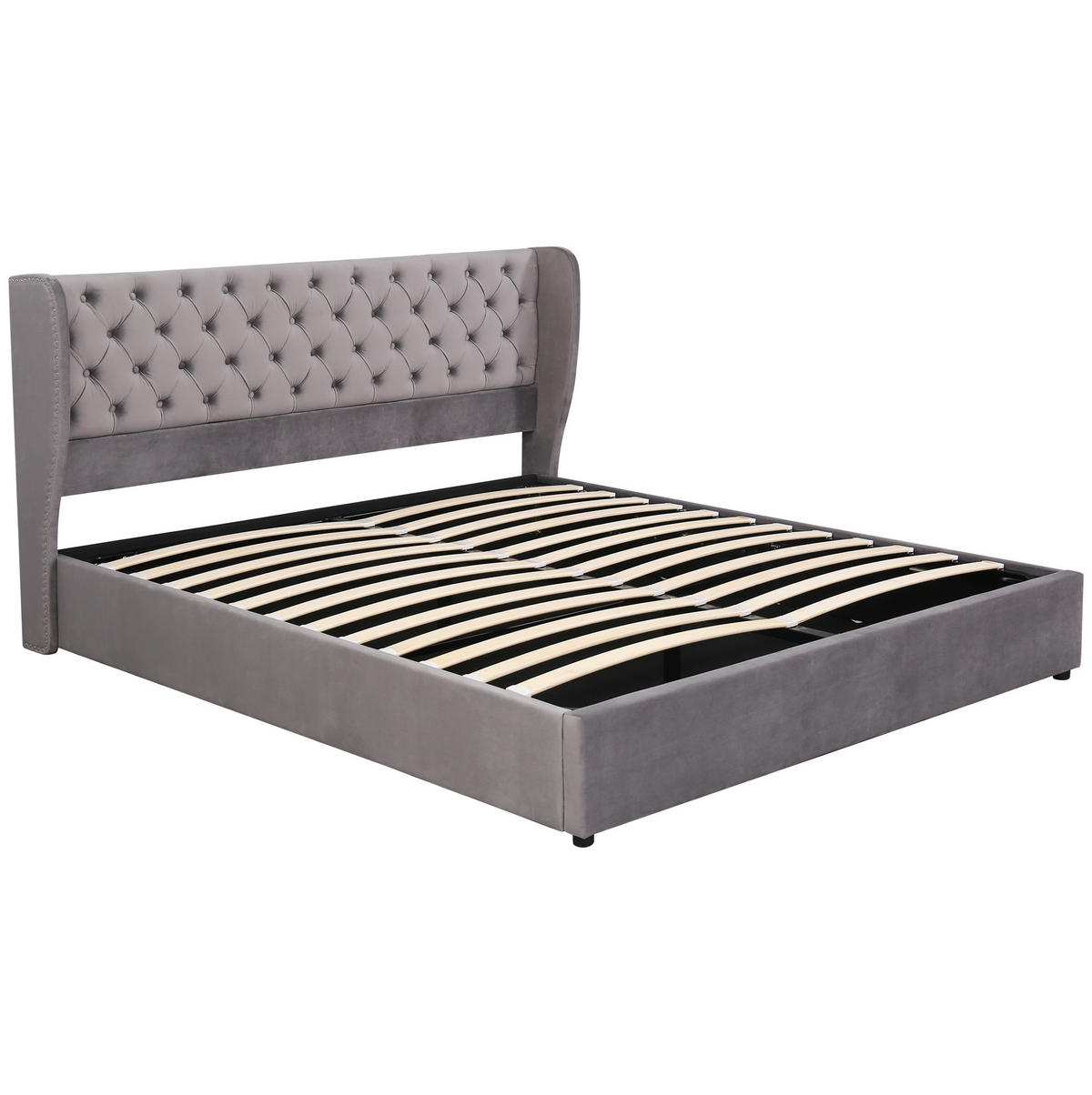 POLSTERBETT mit Bettkasten 180x200 cm Samt Grey - Grau, Metall (180/200cm) - Meubliv