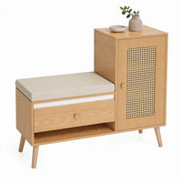 SKŘÍŇ NA BOTY přírodní, čalouněný sedák, zásuvky, otevřené přihrádky a dvířka, 95,5×35×80,5 cm - přírodní, kov/kompozitní dřevo (95.5/80.5/35cm) - STILVORA