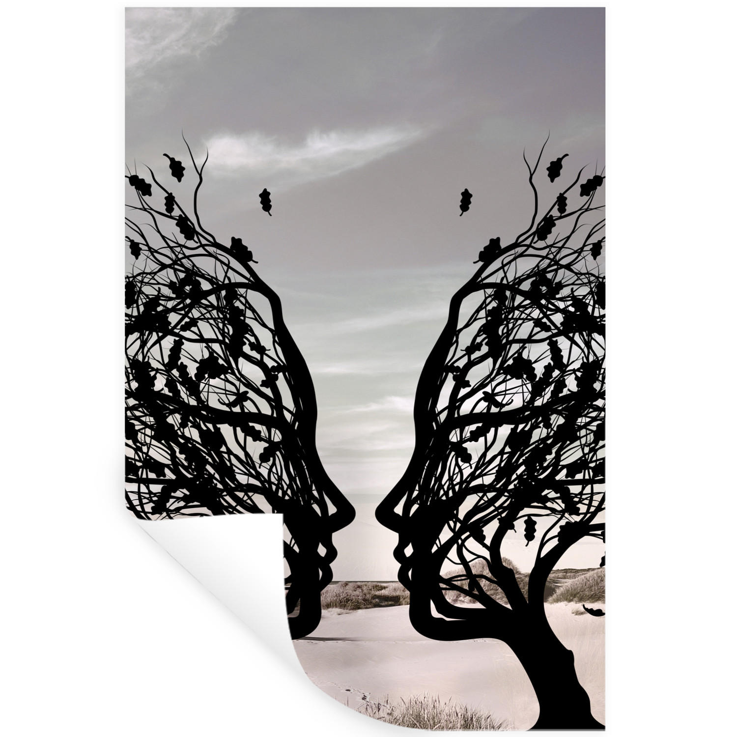 WANDTATTOO Strand - Meer - Menschen - Baum - Moderne Kunst 80x120 cm - Hellgrau, Kunststoff (80/120/0.1cm) - MuchoWow