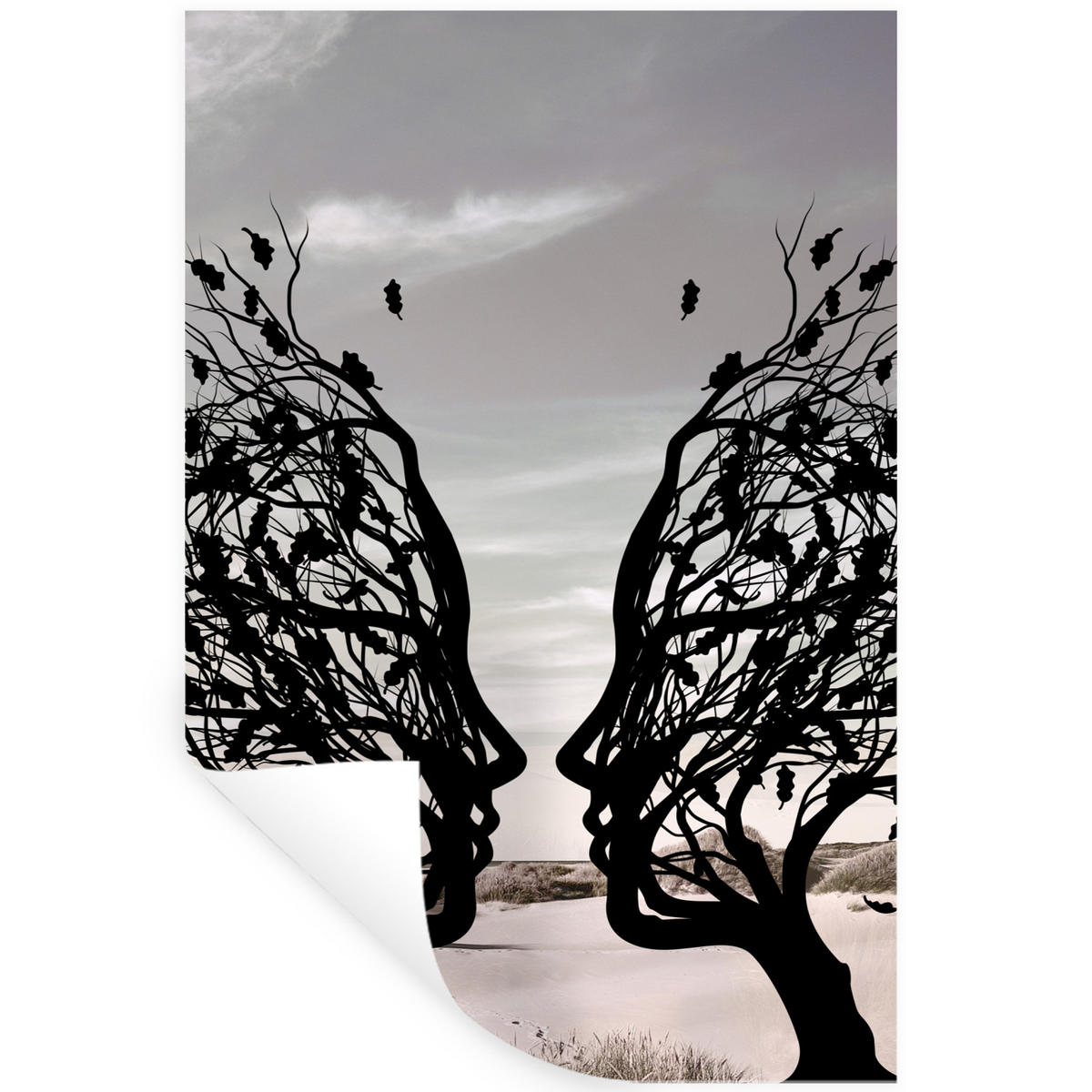 WANDTATTOO Strand - Meer - Menschen - Baum - Moderne Kunst 40x60 cm - Hellgrau, Kunststoff (40/60/0.1cm) - MuchoWow