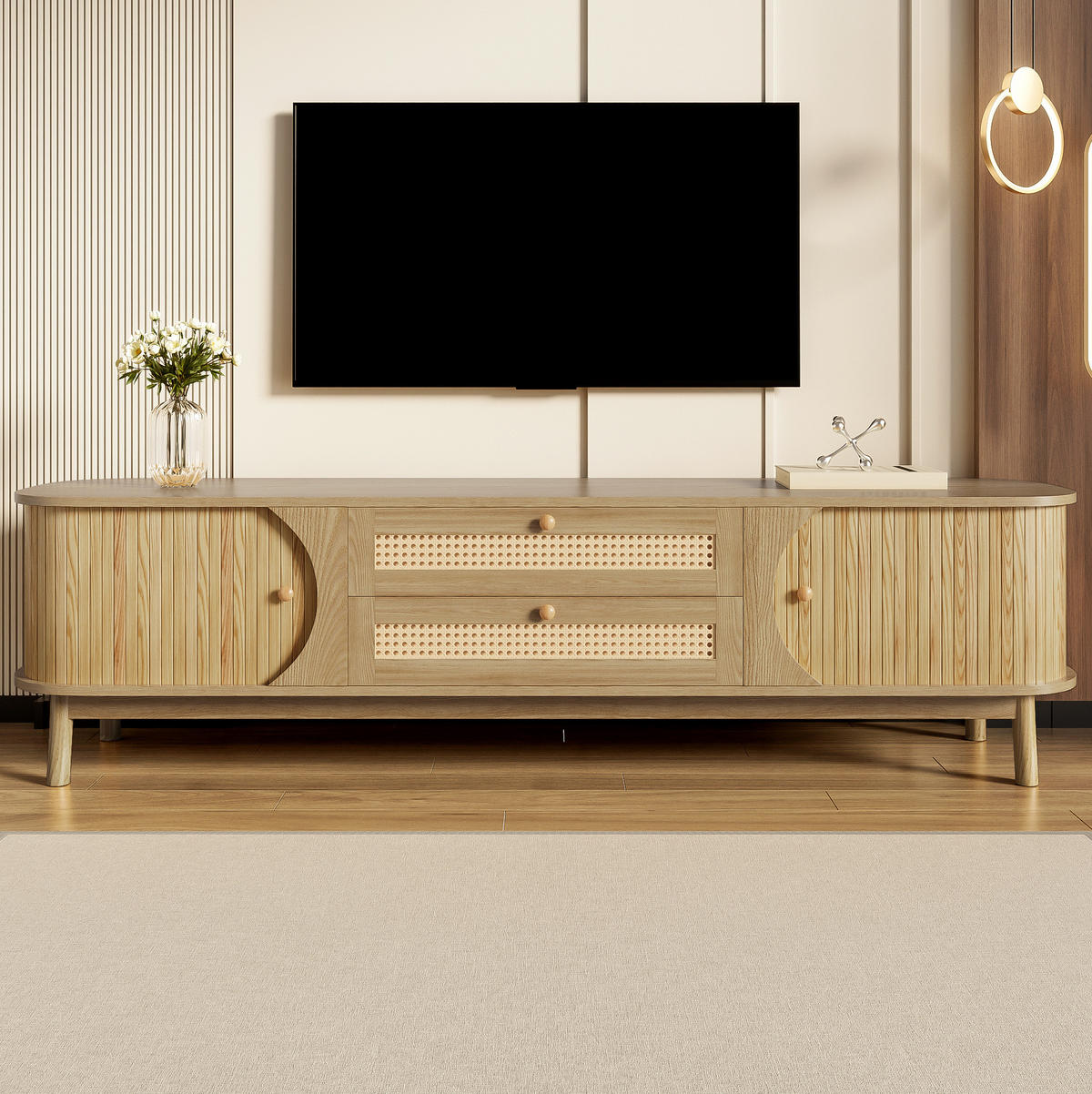 TV-LOWBOARD 170/39,5/46 cm mit Schiebetüren und Schubladen in Natur - Eichefarben, Holzwerkstoff (170/46/39.5cm) - BEAOK