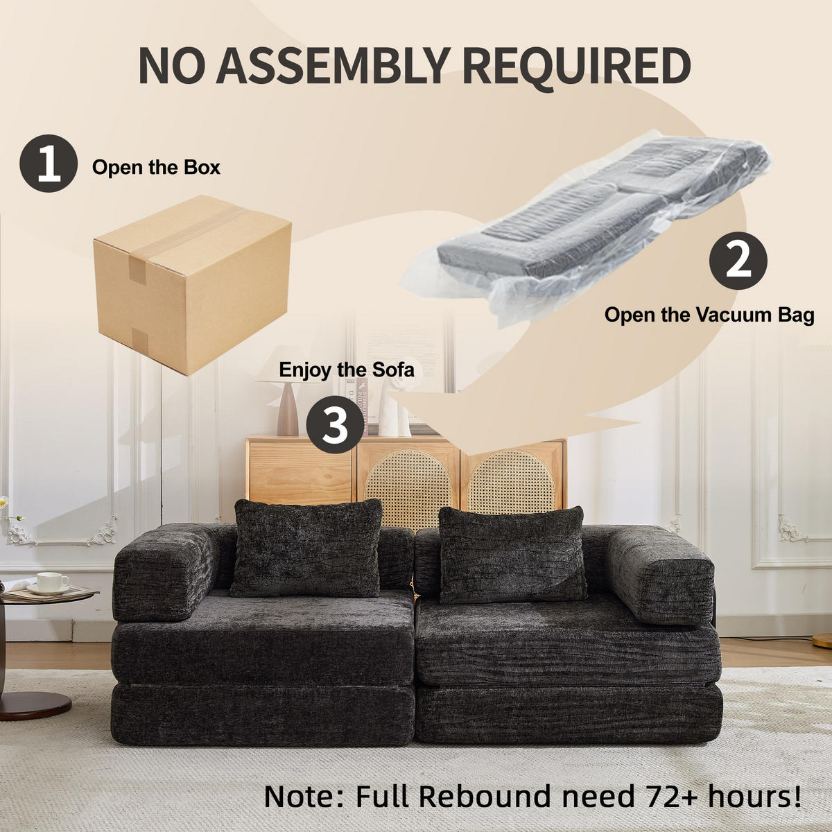SCHLAFSOFA 2-in-1 faltbar ohne Montage, DE-42526, Schwarz - Schwarz, Textil (200/63/100cm) - ComfortXL