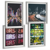 BILDER SET 4er Set - 50x50 cm & 40x60 cm Silberner Rahmen - Neonreklamen in der Stadt bei Nacht - Silberfarben, Kunststoff (50/50cm) - TULUP