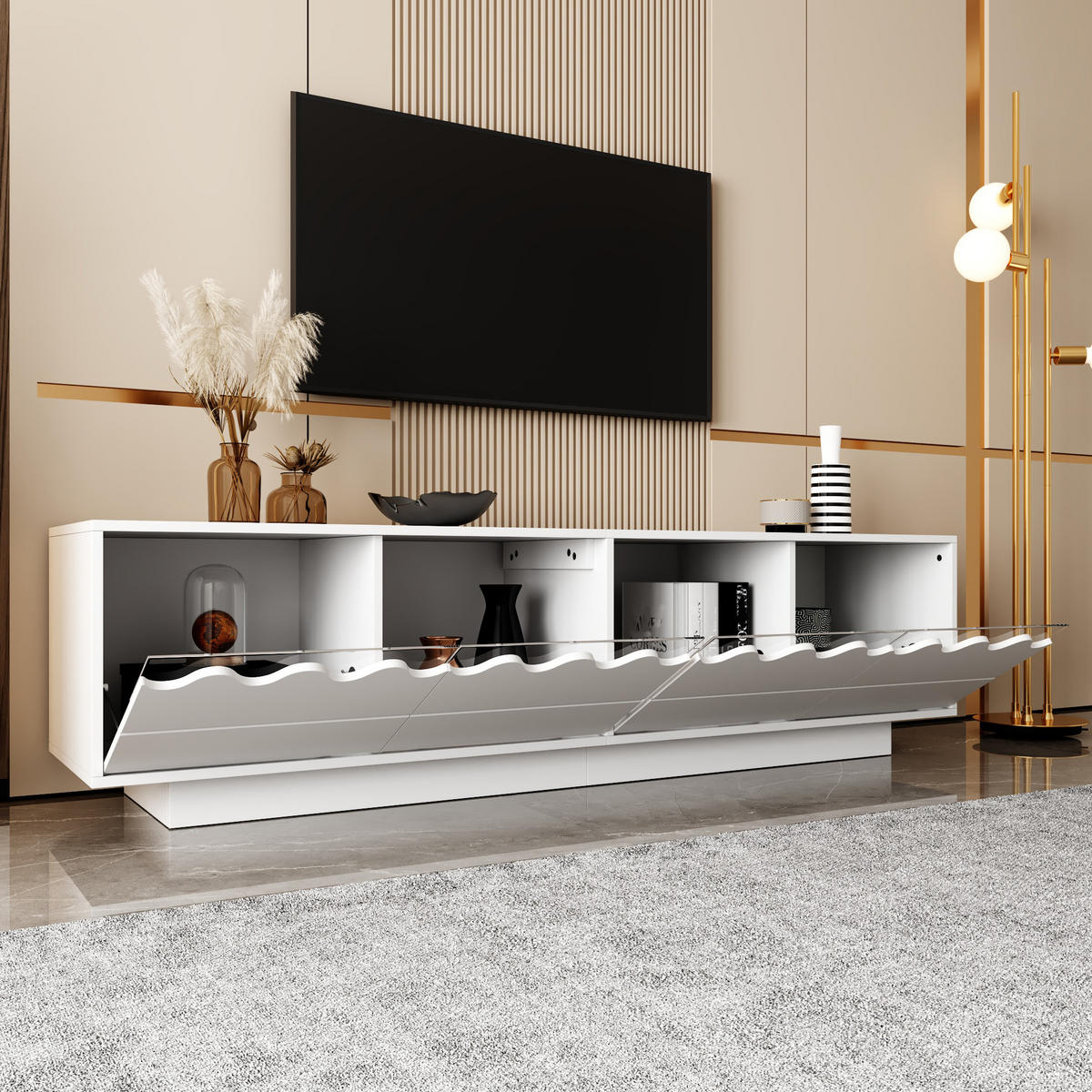 TV-ELEMENT mit 4 Türen 170 x 40 x 45 cm Weiß MDF/Spanplatte - Weiß, Holzwerkstoff (45/40/170cm) - Beauniv