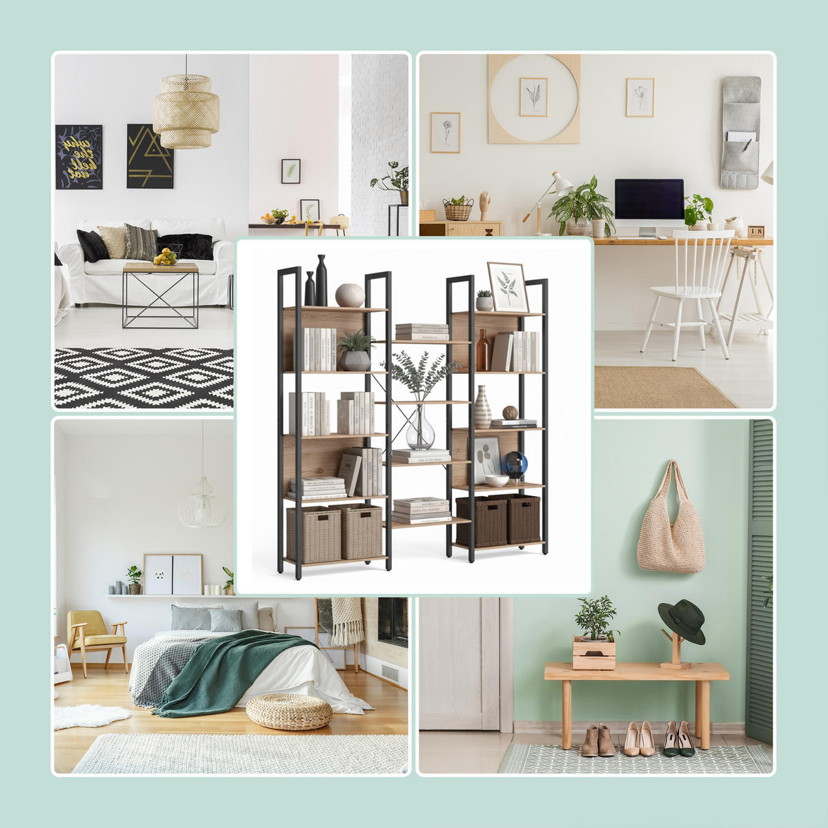 BÜCHEREGAL - Hellbraun, Holzwerkstoff/Metall (158/166/24cm) - Relaxdays