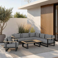 LOUNGEGARNITUR Fabrizia Grau Outdoorstoff/Metall/Holz - Grau, Holz