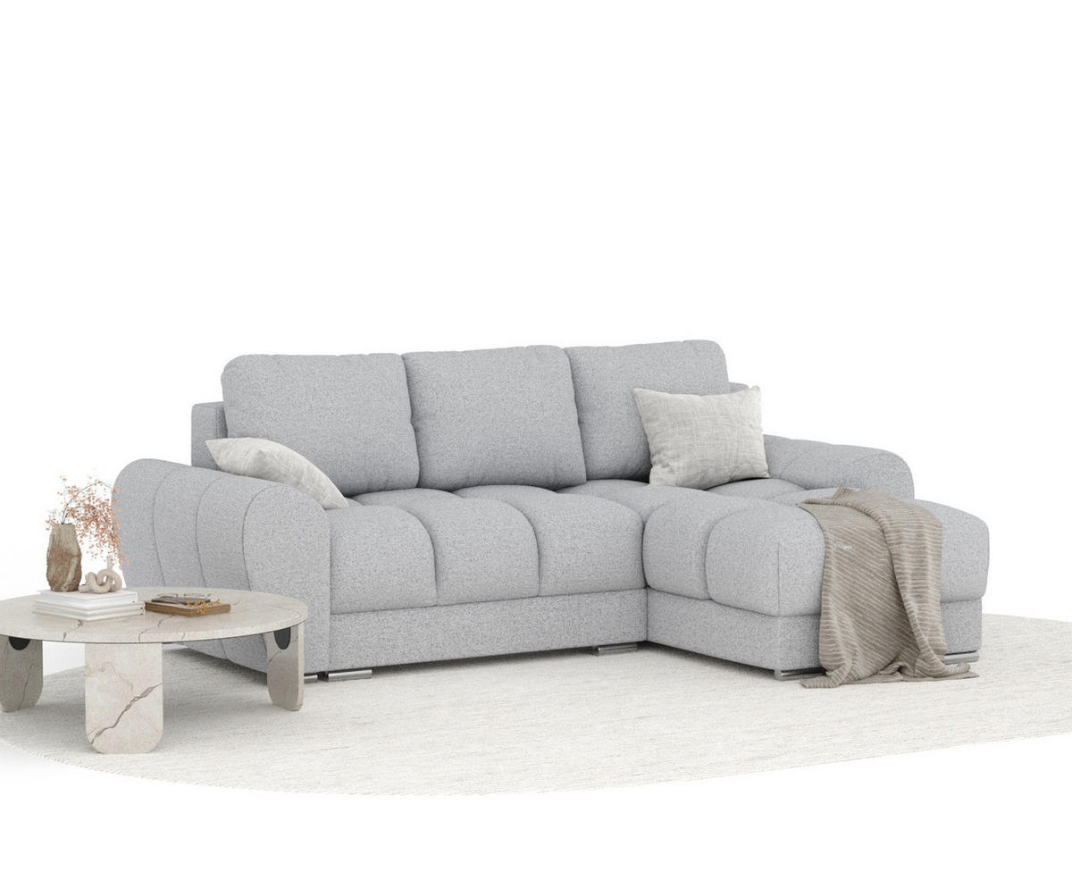 ECKSOFA MIT SCHLAFFUNKTION Peebles Hellgrau Webstoff - Chromfarben/Hellgrau, Holz/Holzwerkstoff (256/175cm) - Maison de Reve