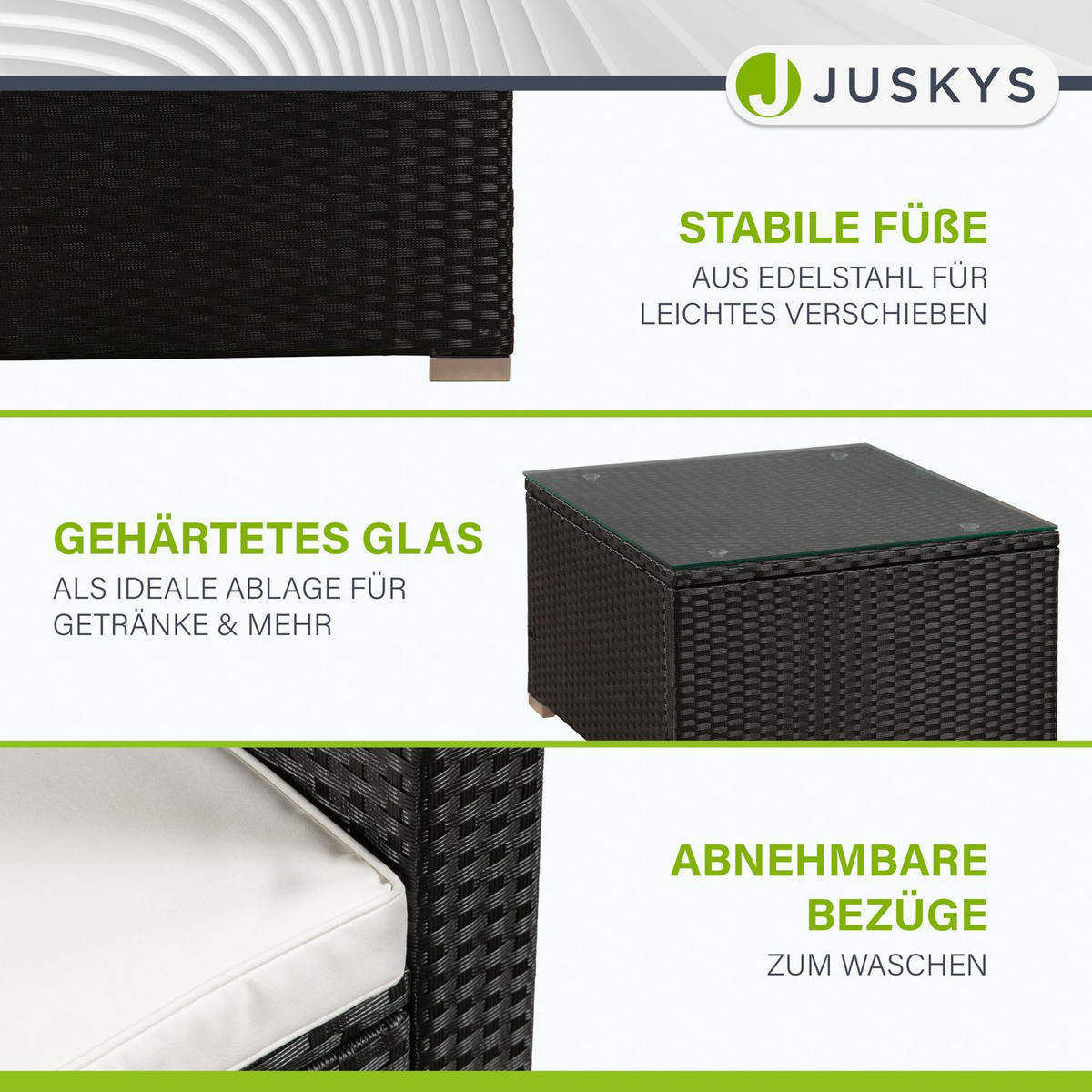 LOUNGEGARNITUR Punta Cana 4-tlg. - Creme/Schwarz, Kunststoff - Juskys