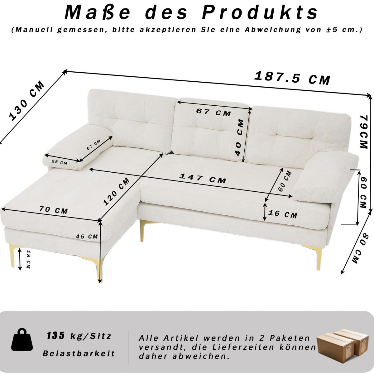 ECKSOFA 187,5/130/79 cm beige aus Holz mit wechselbarer Liegeseite - Beige, Holz (130/187.5cm) - OKWISH