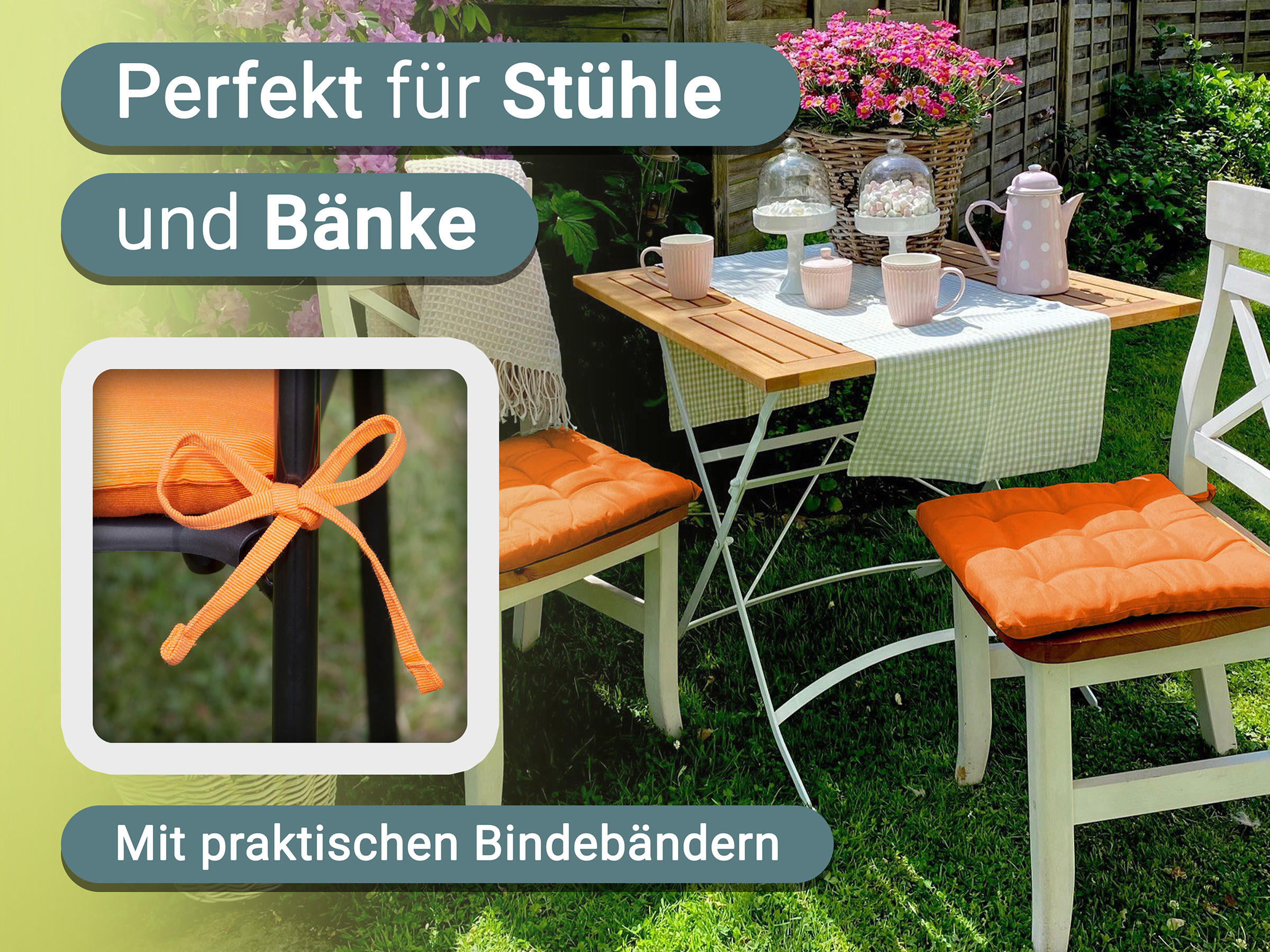STUHLKISSEN, 4er-Set, 40x40 cm, 100% Polyester, Orange - Orange, Textil (40/40/3cm) - Zollner