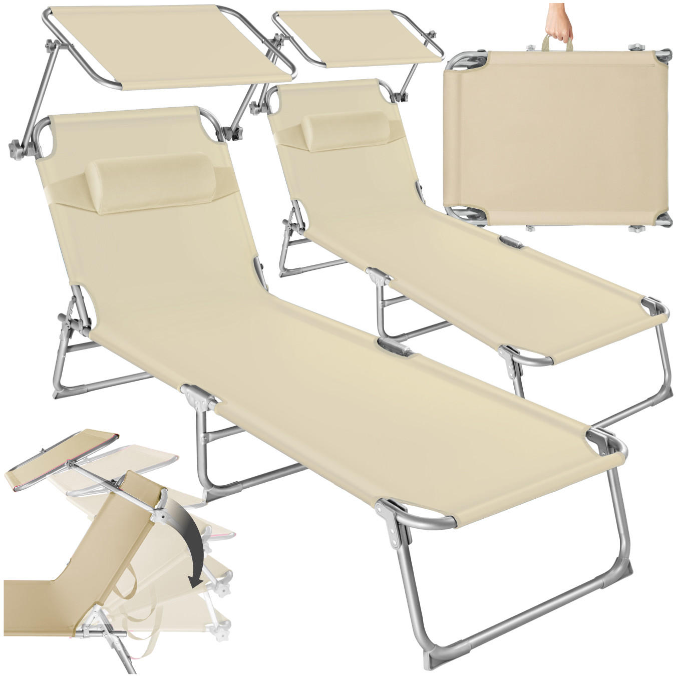 GARTENLIEGE 2er Set Chloé,190 x 68 x 65 cm,beige - Beige, Kunststoff (68/65/190cm) - tectake