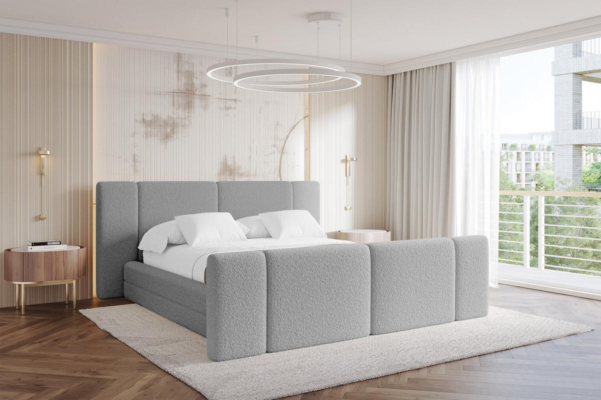 POLSTERBETT mit Bettkasten, Fußteil und Lattenrost, Bett mit Matratze H3/H4 - TEVO-Z 160x200 Hellgrau - Taupe, Holzwerkstoff/Textil (160/200cm) - ALTDECOR