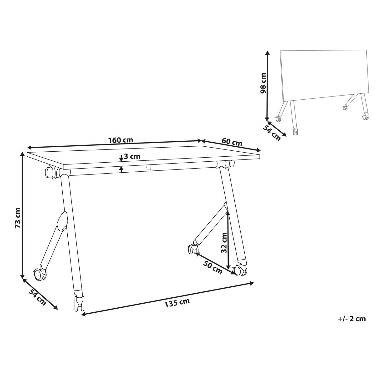 SCHREIBTISCH Zusammenklappbarer Dunkelbraun 160/60 cm Bendi - Braun/Weiß, Holzwerkstoff (60/160/73cm) - Beliani