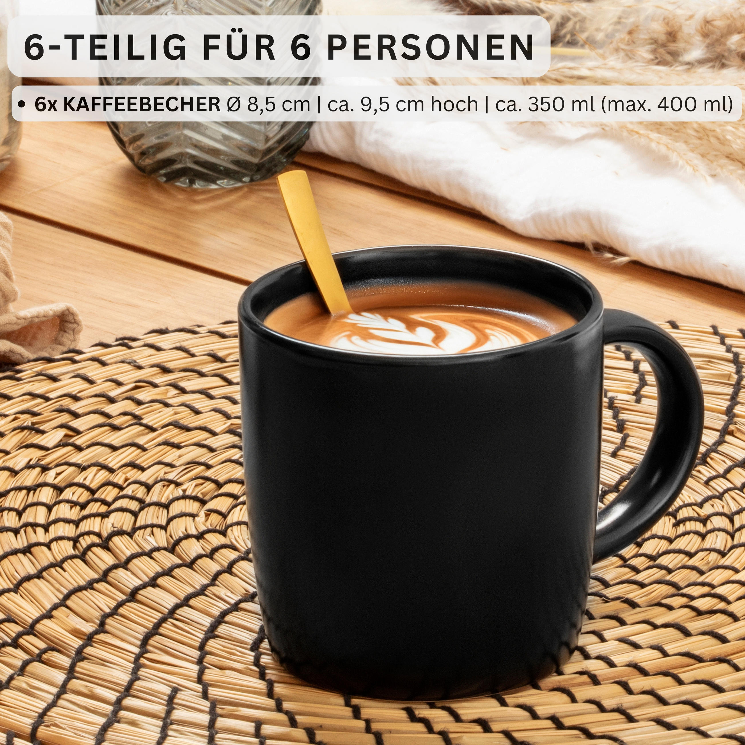 KAFFEEBECHER SET MADEIRA - 6 teilig aus Steingut - Schwarz, Keramik (0.35L) - Sänger