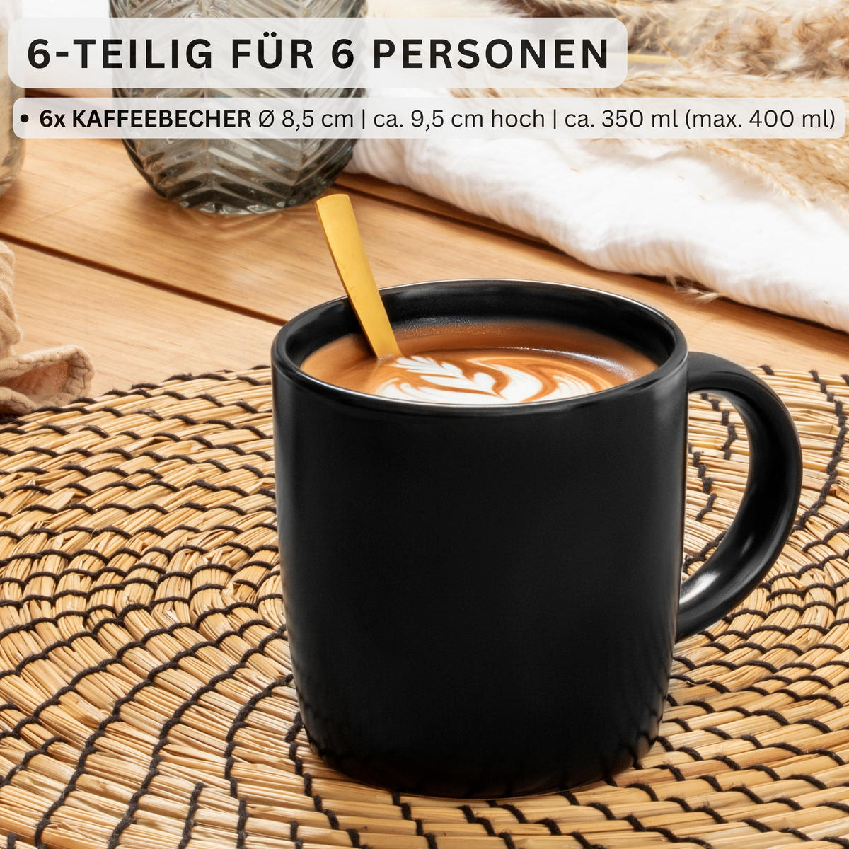 KAFFEEBECHER SET MADEIRA - 6 teilig aus Steingut - Schwarz, Keramik (0.35L) - Sänger