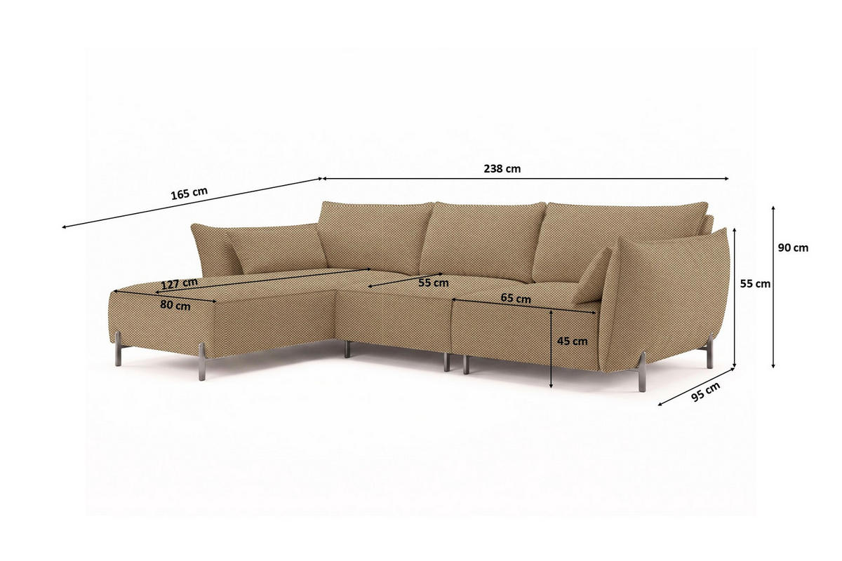 GARTENECKSOFA für Terrasse und Garten, Stoff Sunlight, Toffee, Links, SUNMEE - Braun, Holz (238/90/165cm) - Kaiser Möbel