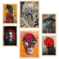 POSTER Set Mit 6 Graffiti Straßenkunst A3 & A4 Rahmen Aus Hellem Holz - Beige, Papier (29/3cm) - Nacnic