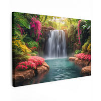 LEINWANDBILD Wasserfall - Natur - Pflanzen - Dschungel - Wasser Groß 140x90 cm - Grün, Textil (140/90cm) - MuchoWow