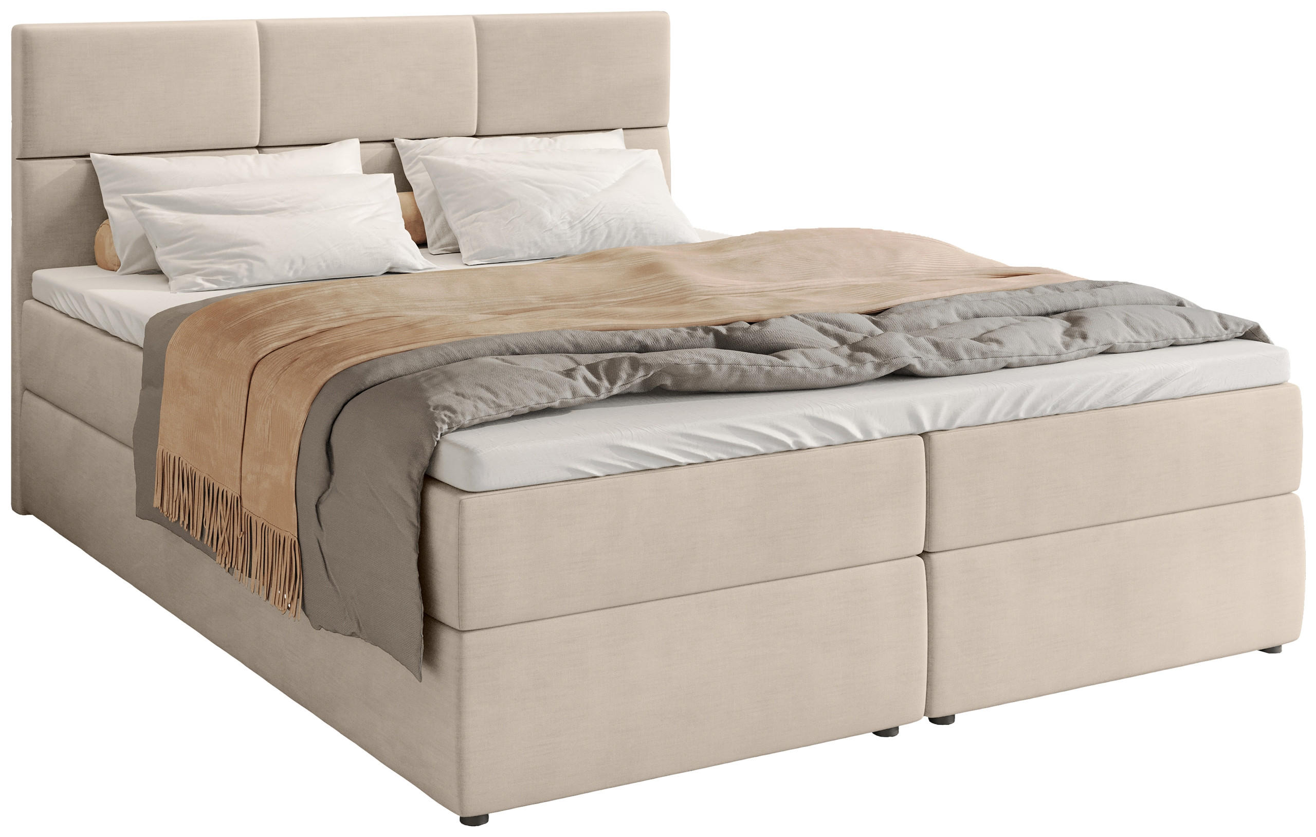 BOXBETT Boston mit Topper 180/200 Ecru - Ecru, Holzwerkstoff/Textil (180/200cm) - Bromarkt