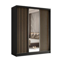 SCHWEBETÜRENSCHRANK LAMELLO 180/216/61 cm 3-türig mit Spiegel Schwarz - Schwarz, Holzwerkstoff (180/216/61cm) - MASSENO