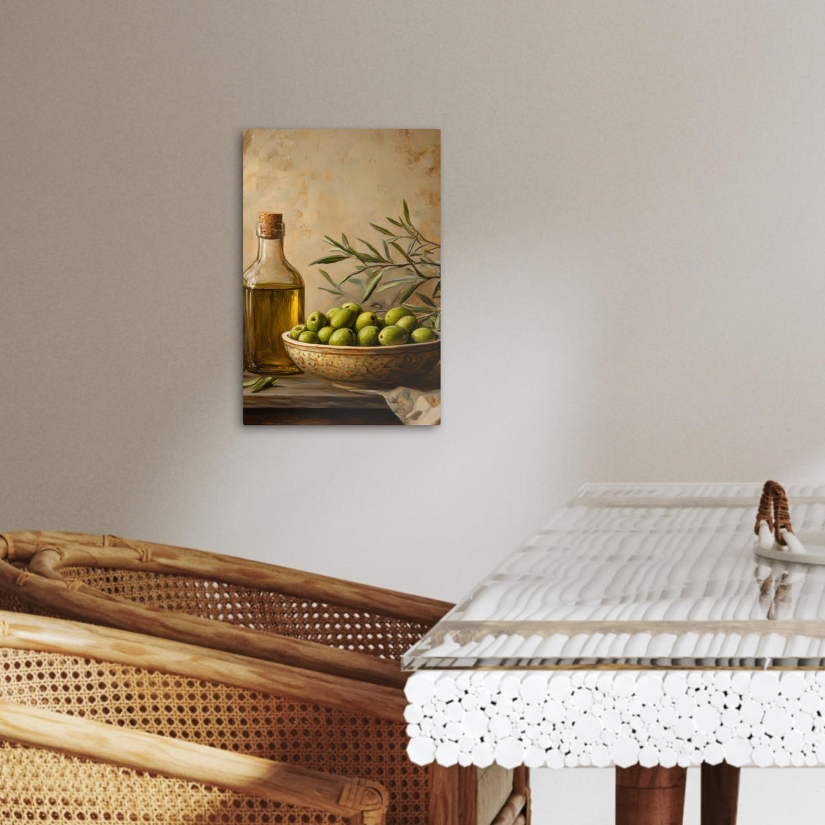 LEINWANDBILD Oliven - Stilleben - Vintage 20x30 cm - Olivgrün, Textil (20/30cm) - MuchoWow
