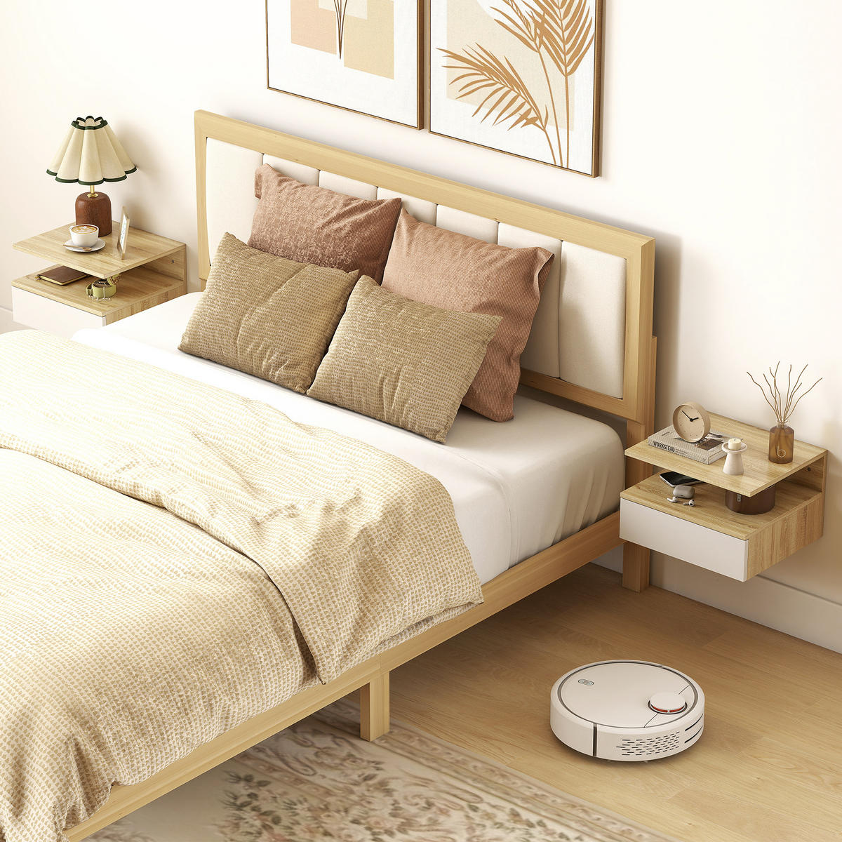 NACHTTISCH Weiß Eiche Spanplatte mit Schublade und offenem Fach 2er-Set - Eichefarben, Holzwerkstoff (35/22.5/32cm) - PANGIVO