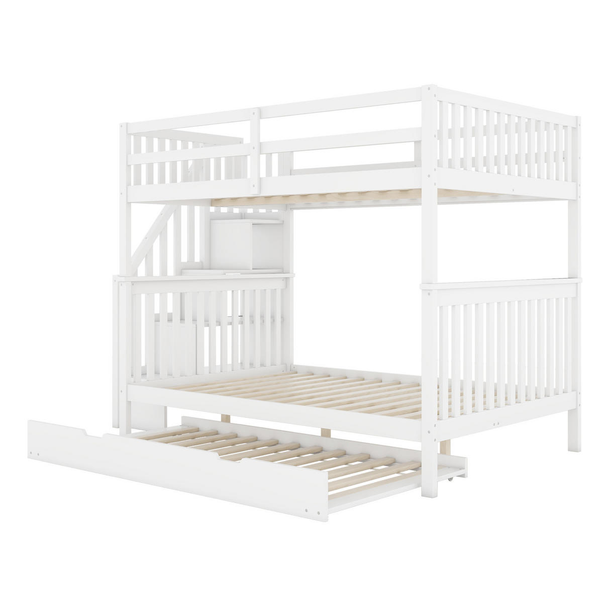 ETAGENBETT 140/200 cm mit Rollbett und Treppenregal in Weiß - Weiß, Holz (140/200cm) - BEAOK