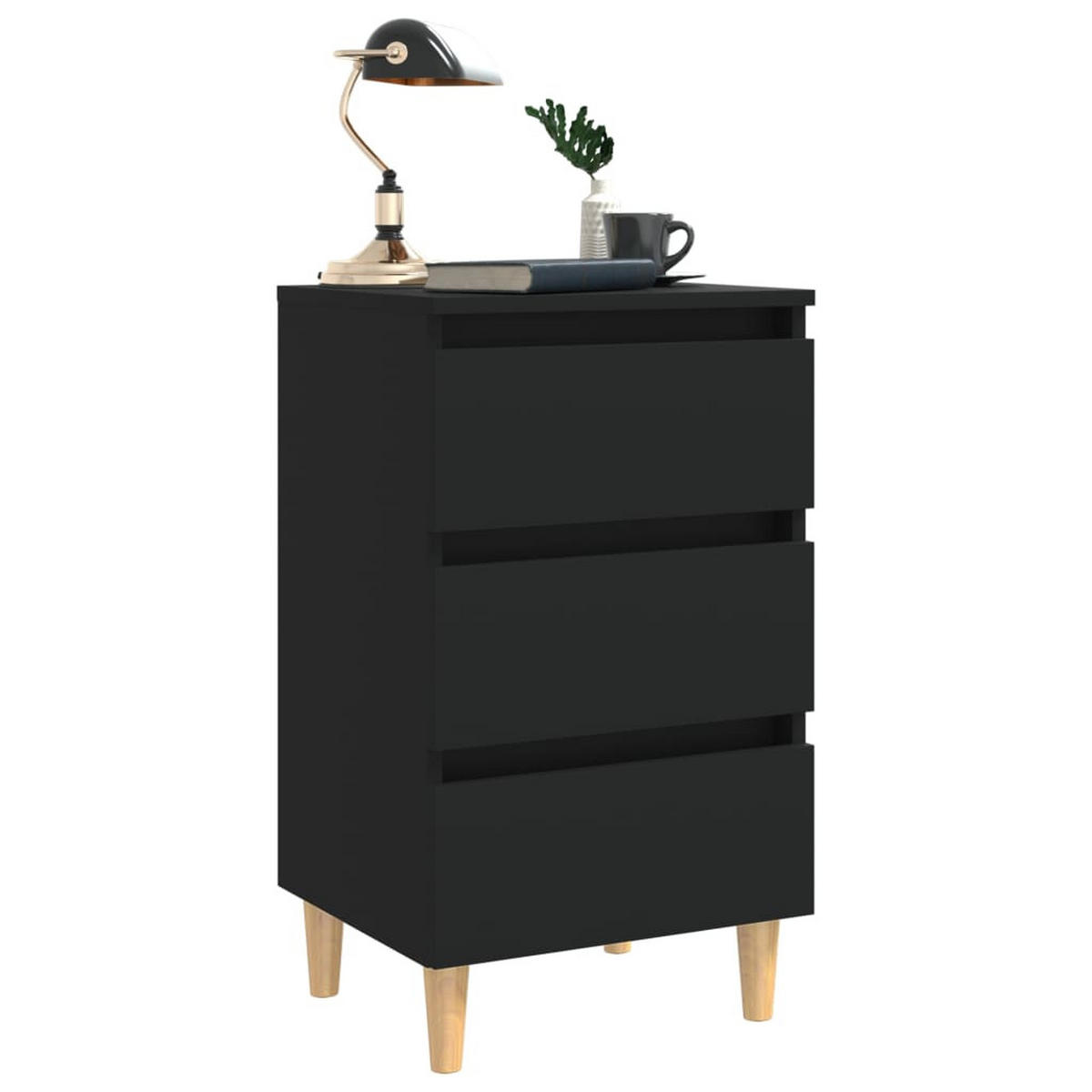 NACHTTISCH mit Massivholz-Beinen 40/35/69 cm in Schwarz - Schwarz/Braun, Holz (40/69/35cm) - vidaXL