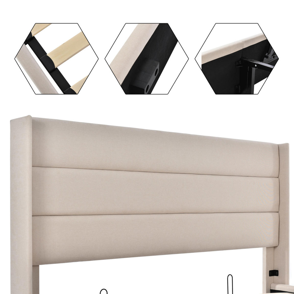 POLSTERBETT 140/200 cm Beige aus Leinen mit Hydraulik und Stauraum - Beige, Textil (140/200cm) - OKMYHOME