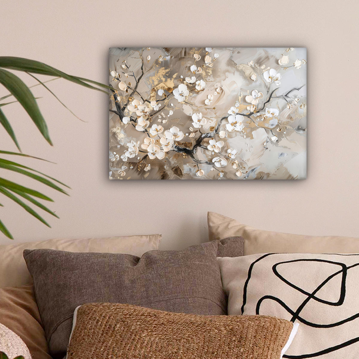LEINWANDBILD - Blumen - Weiß - Gold - Beige - Luxus - 30x20 - Deko XXL - Greige, Textil (30/20cm) - MuchoWow