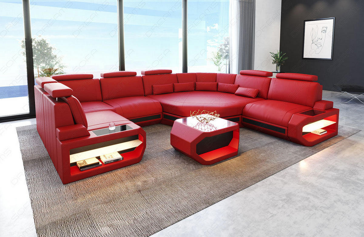 WOHNLANDSCHAFT Asti U Mini - Rot, Leder (352/93/280cm) - Sofa Dreams