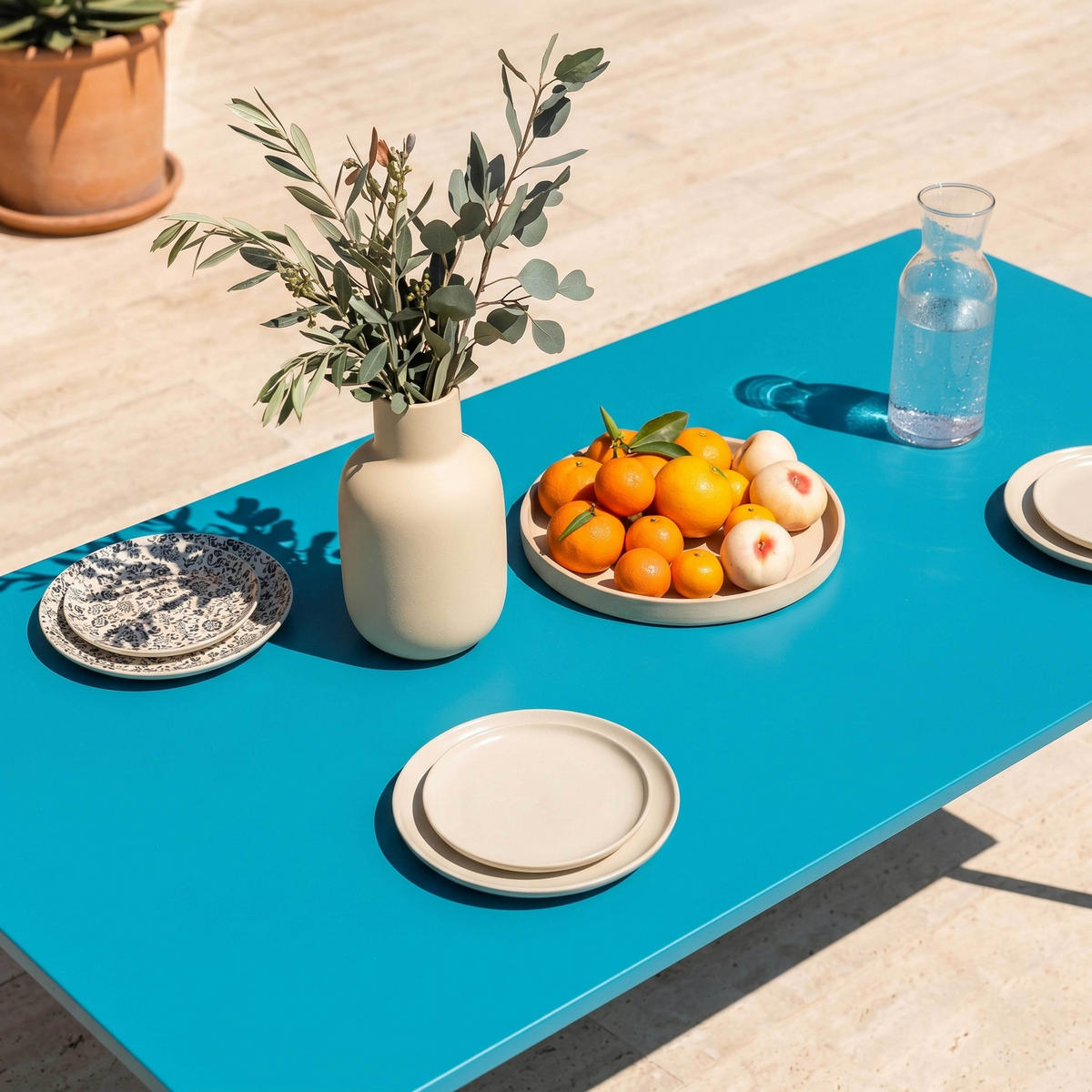 GARTENTISCH , Blau - Blau, Metall (180/90/72cm) - Oviala