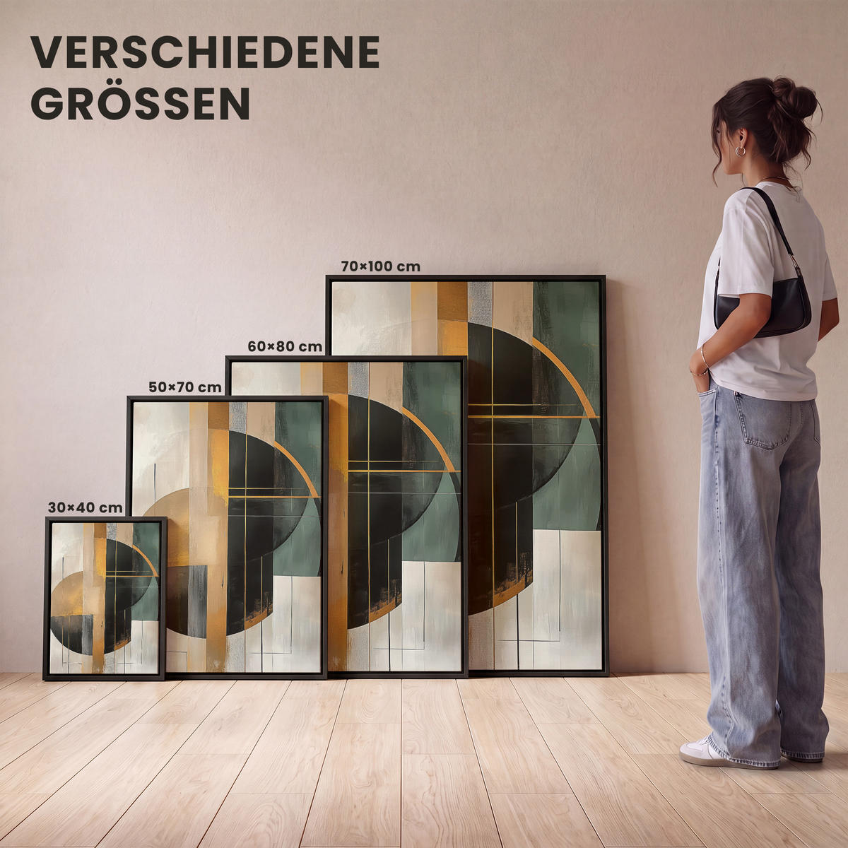 LEINWAND Bilder mit Rahmen - Abstrakt - Gold - Bronze - Grün - Formen - Modern - 30x40 - Multicolor, Textil (30/40cm) - MuchoWow