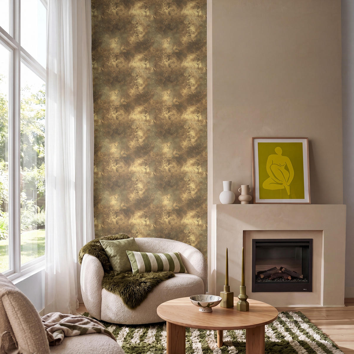 TAPETE - Antik - Metallic-Look - Gold - 100x260 cm - Messingfarben, Papier (100/260cm) - OnlyWow